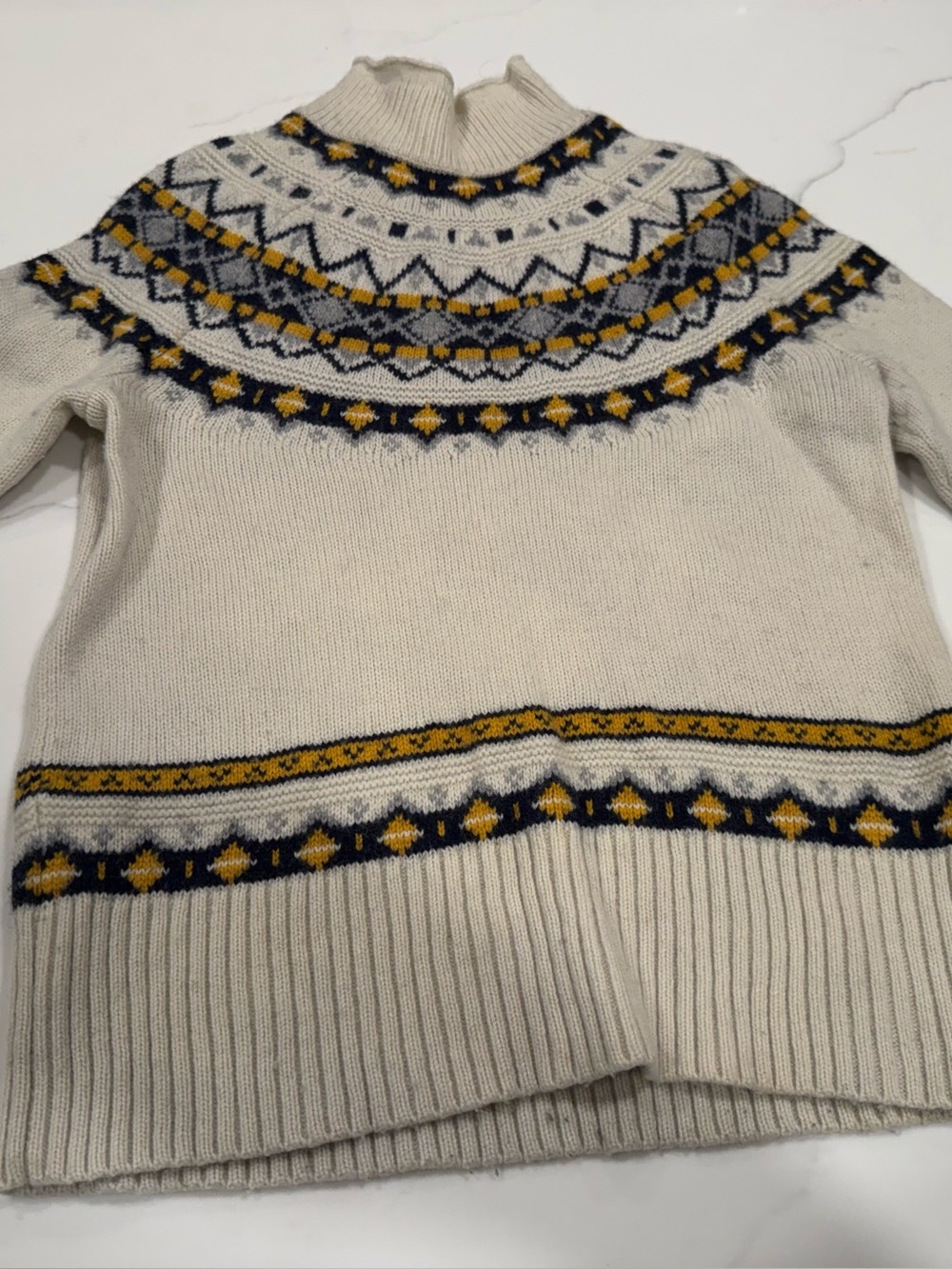 J.Crew Fair Isle Mockneck Pullover Sweater Cream & Blue XS - Picture 1 of 5